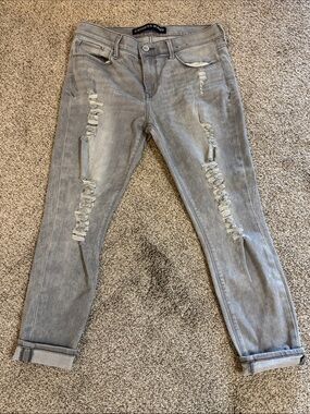 Express Women’s Light Gray Distressed Boyfriend Jeans